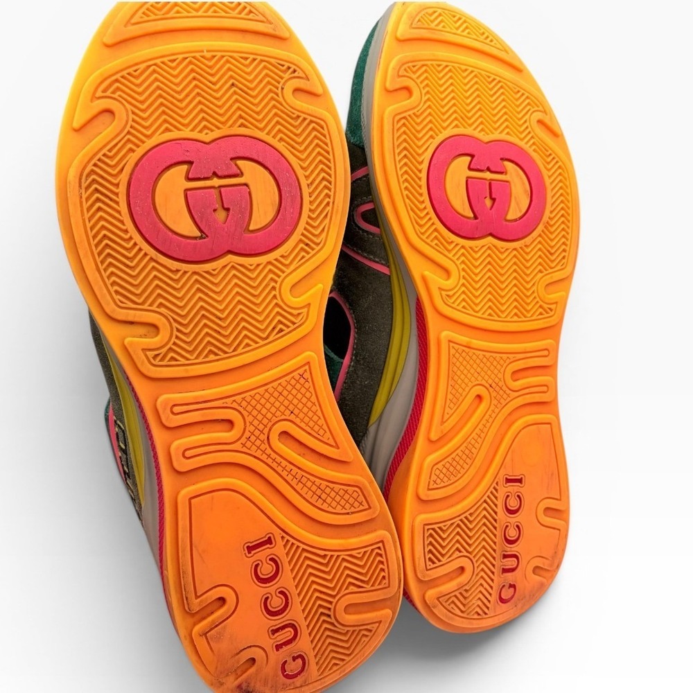 Gucci Ultrapace Mid Top Sneakers 40 Retro Neon Multi Color Suede Luxury Shoe - Picture 9 of 10